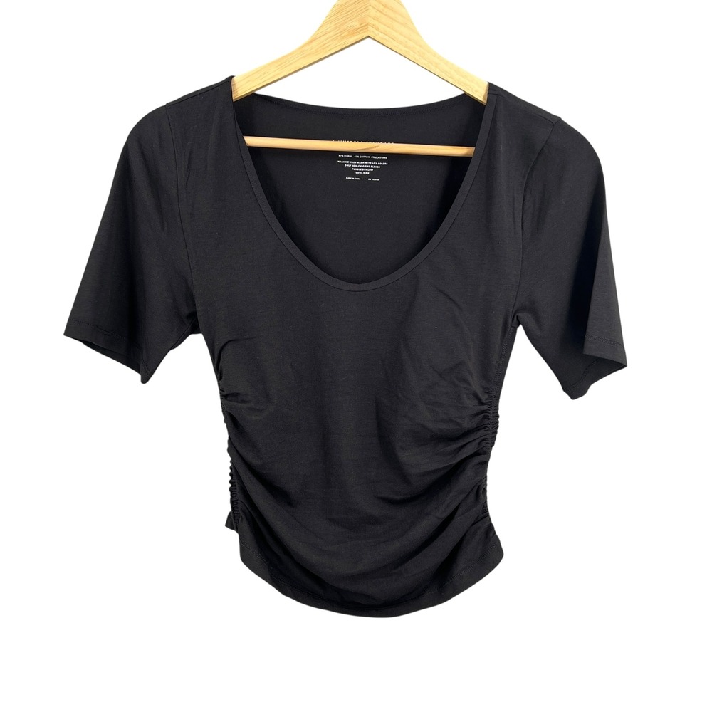 Universal Standard Black Ruched‎ Scoop Neck Tee Top NWT Women's 3XS / 2-4 New